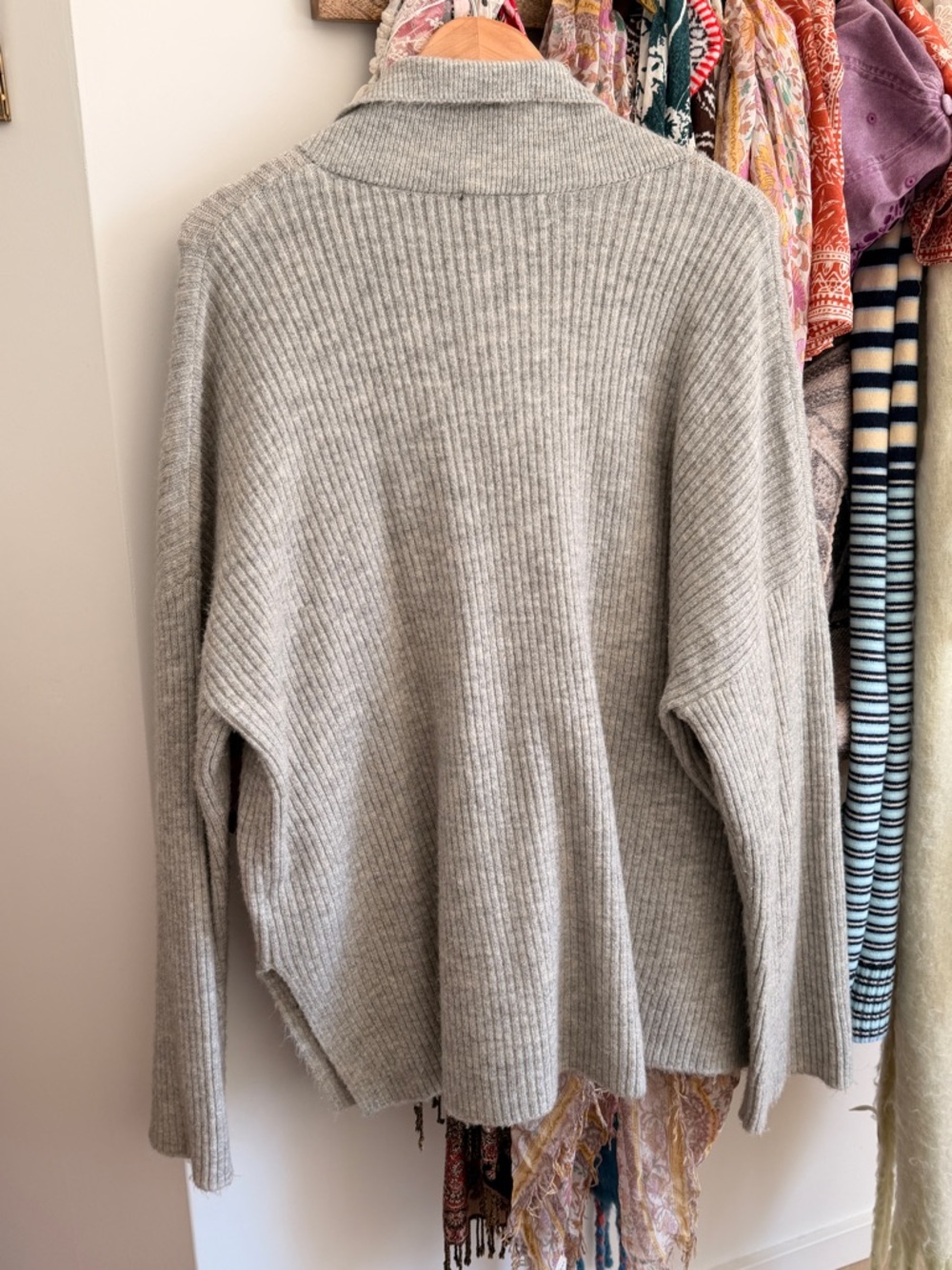 New York and Co Cozy Ribbed Button-Up Sweater Cardigan in Light Gray - Picture 8 of 8